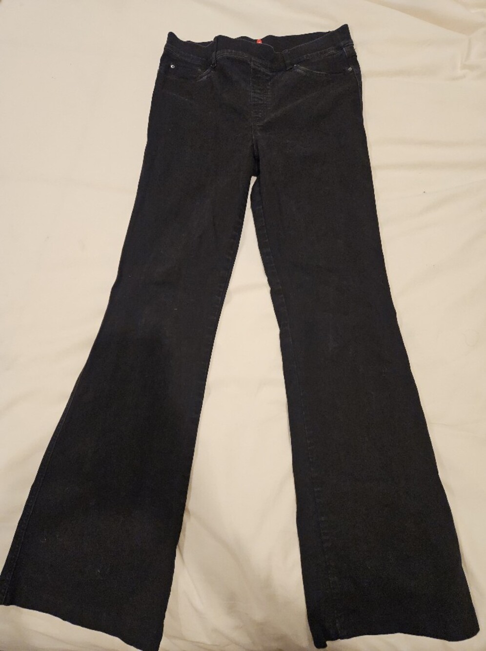 SPANX High Rise PullOn Flare Jeans Black Womens Size XL Tall Elasticized shaping